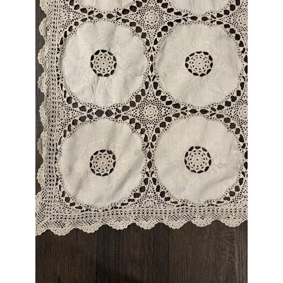 Crochet & linen Vintage Tablecloth Table square Beautiful Handmade 42" - Picture 5 of 9